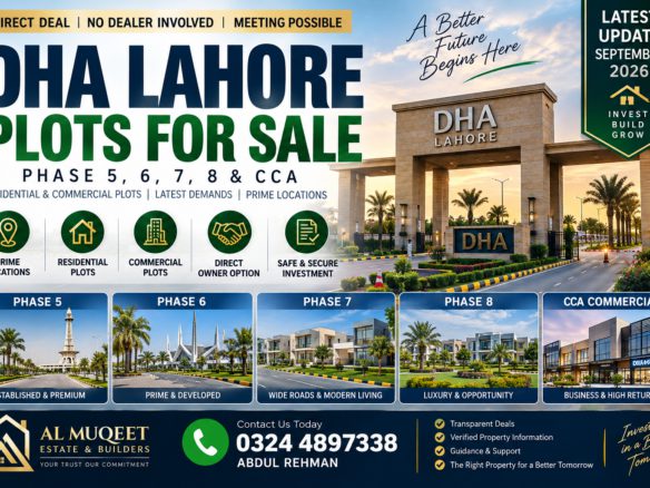DHA Lahore plots for sale September 2026 Phase 5 6 7 and 8