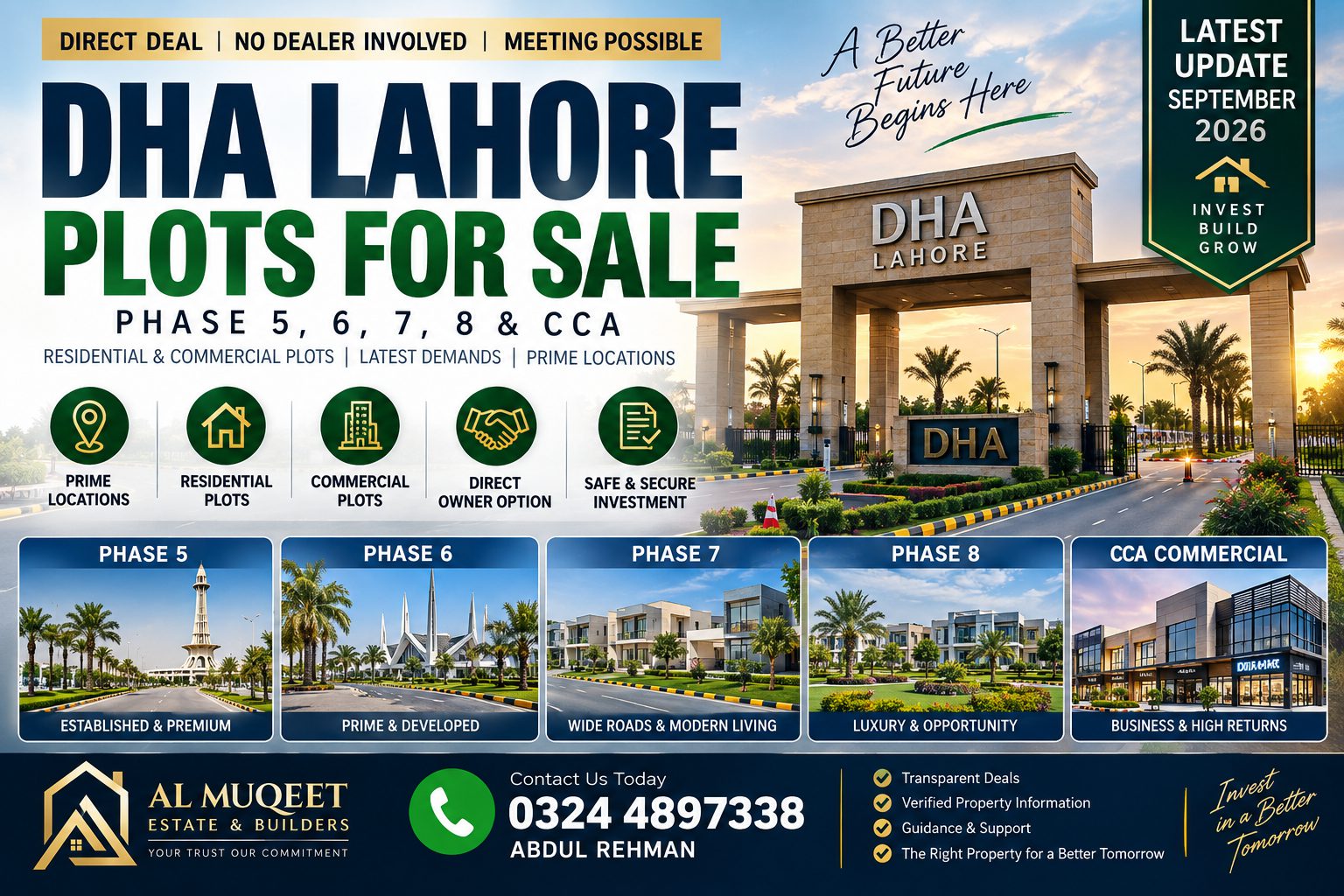 DHA Lahore plots for sale September 2026 Phase 5 6 7 and 8