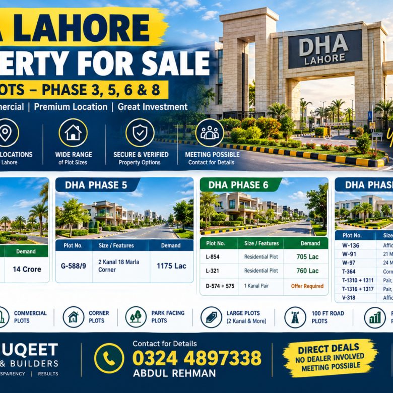 DHA Lahore Property for Sale: Direct Plot Opportunities in Phase 3, 5, 6 & 8