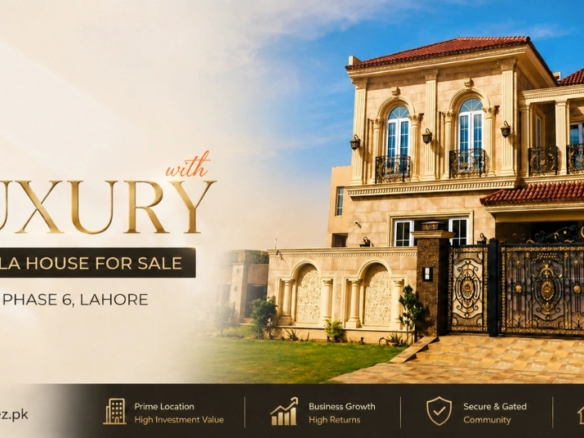Luxury 10 Marla House for Sale DHA Phase 6 Lahore featuring elegant design, spacious bedrooms, modern kitchen, lush lawn, and prime location. Move!